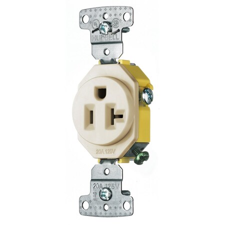 Hubbell Wiring Device-Kellems Straight Blade Receptacle, 5-20R, 20 A, 125V AC, 2 Pole, 3 Wire, Flush Mount, Self-Grounded RR201LA